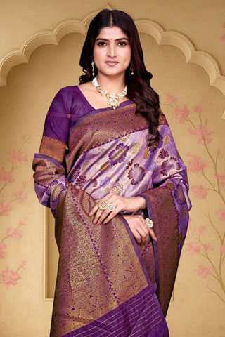 Purple Kanjeevarm Banarasi Soft Silk Saree_Kumari Sarees
