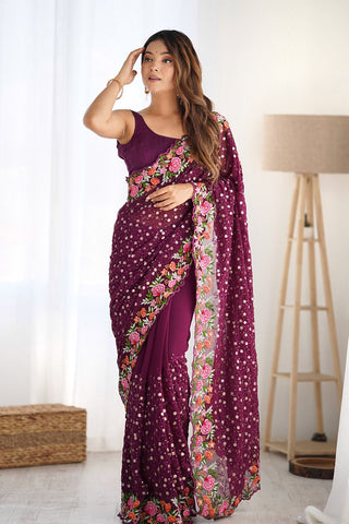 Purple Soft Georgette Saree_Kumari Sarees
