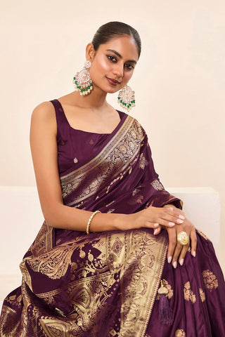 Purple Satin Silk Saree_Kumari Sarees