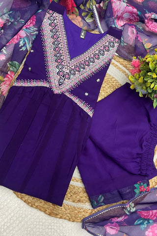 Purple Georgette Printed Teby Kurta Set