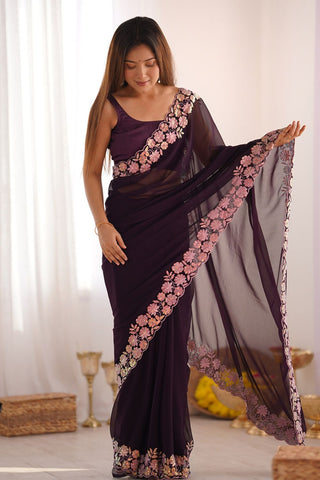 Purple Georgette Silk Saree