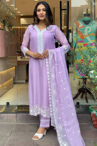 Purple Georgette Pure Russian  Embroidered Silk Kurta Set_Kumari Sarees