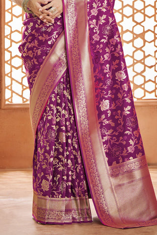 Purple Pure Soft Banarasi Silk Saree