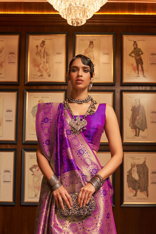 PURPLE HANDLOOM WEAVING SILK SAREE