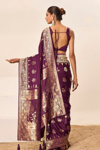 Purple Satin Silk Saree_Kumari Sarees