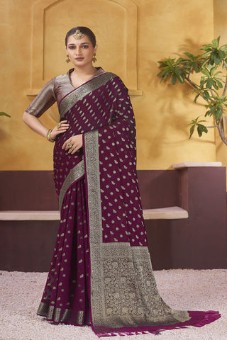 Purple Pure Georgette Handloom Weaving Silk Saree_Kumari Sarees