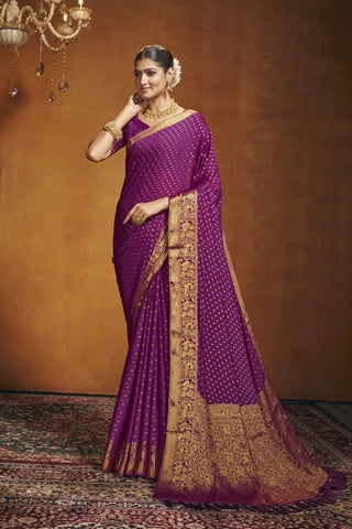 Purple Chinon Silk Saree_Kumari Sarees