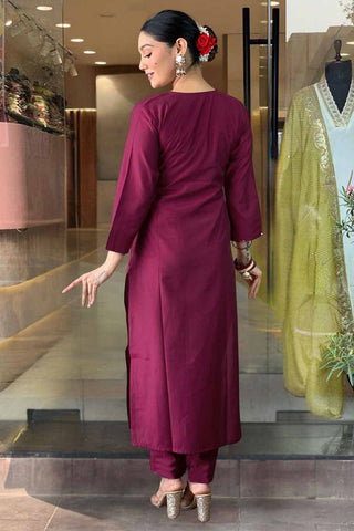 Purple Pure Viscose Chanderi Embroidered Kurta Set_Kumari Sarees