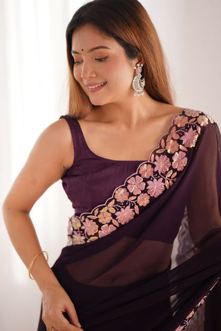 Purple Georgette Silk Saree