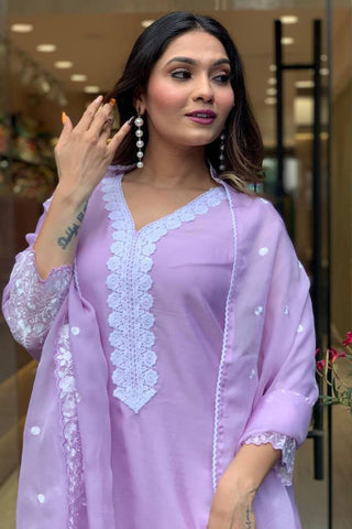 Purple Georgette Pure Russian  Embroidered Silk Kurta Set_Kumari Sarees