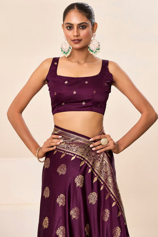 Purple Satin Silk Saree_Kumari Sarees