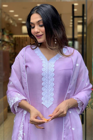 Purple Georgette Pure Russian  Embroidered Silk Kurta Set_Kumari Sarees