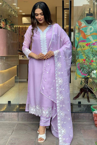 Purple Georgette Pure Russian  Embroidered Silk Kurta Set_Kumari Sarees