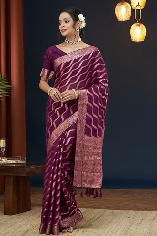 Purple Handloom Weaving Silk With Zari Saree_Kumari Sarees