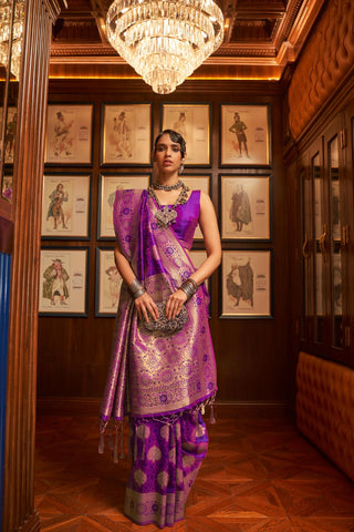 PURPLE HANDLOOM WEAVING SILK SAREE