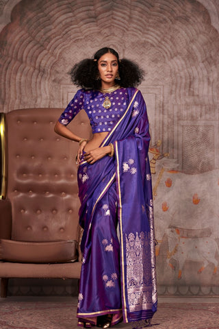 Purple  Pure Satin Weaving Silk Saree