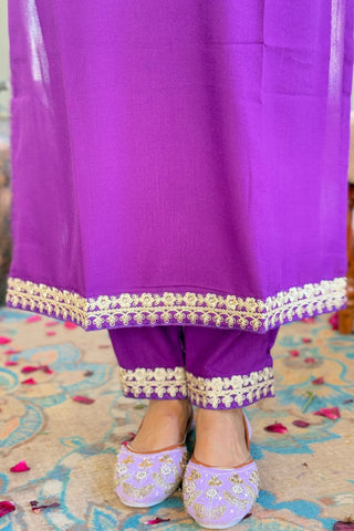 Purple Viscose Slub Embroidery Kurta Set_Kumari Sarees