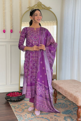 Purple Viscose Gadhwal Chinon Embroidery Kurta Set