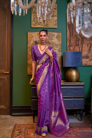 PURPLE HANDLOOM WEAVING SILK SAREE