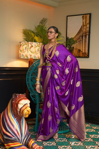 PURPLE NYLON PURE SATIN WEAVING SILK SAREE