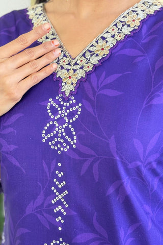 Purple Viscose Gadhwal France Crepe Chinon Embroidery Kurta Set_Kumari Sarees