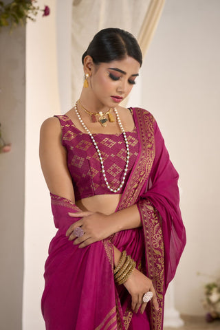 Purple Pure Silk Creep Saree_Kumari Sarees