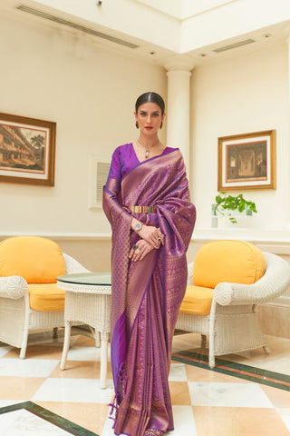 PURPLE SEQUINS HANDLOOM WEAVING SAREE