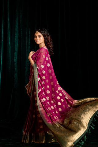 Purple Georgette Silk Saree_Kumari Sarees