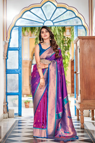 PURPLE SOFT PESHWAI PAITHANI SILK SAREE