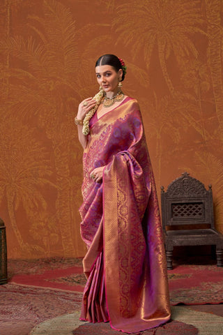 Purple Handloom Weaving Silk Saree