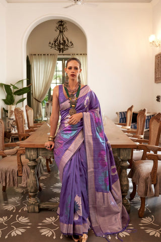 PURPLE HANDLOOM WEAVING SILK ZARI SAREE 