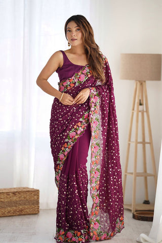 Purple Soft Georgette Saree_Kumari Sarees