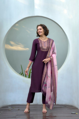 Purple Organza Butti With Embroidery Kurta Set_Kumari Sarees