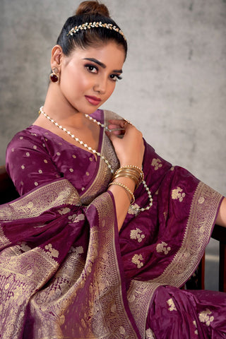 Purple Pure Satin Silk Saree_Kumari Sarees