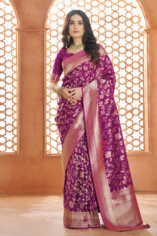 Purple Pure Soft Banarasi Silk Saree