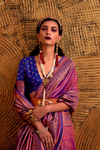 PURPLE HANDLOOM WEAVING SILK SAREE