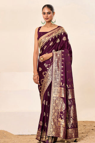 Purple Satin Silk Saree_Kumari Sarees