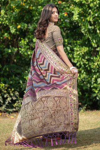 Purple Organza Leheriya Woven Design Saree