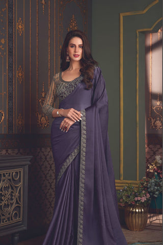 PURPLE SOFT GLASS SILK SAREE