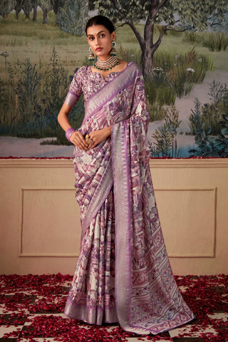 PURPLE HANDLOOM TUSSAR WITH DIGITAL PRINT SAREE