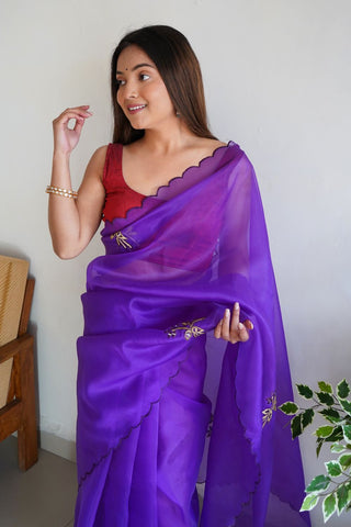 PURPLE KANJEEVARAM ORGANZA SAREE