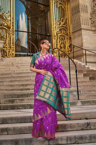 Purple Handloom Weaving Khadi Silk Saree