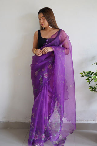 PURPLE ORGANZA SILK SAREE