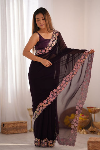 Purple Georgette Silk Saree