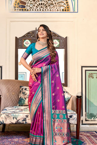 PURPLE SOFT PESHWAI PAITHANI SILK SAREE