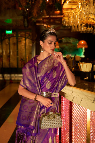 PURPLE HANDLOOM WEAVING SILK SAREE