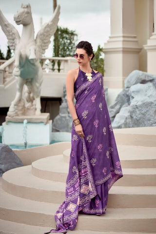 Purple Pure Mulmul Silk Saree