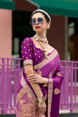 PURPLE PURE SATIN HANDWOVEN SAREE