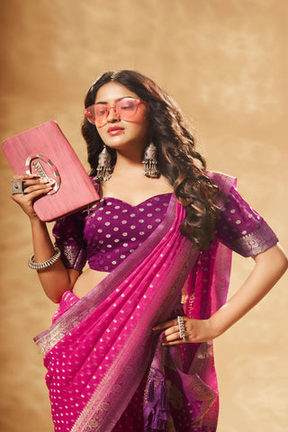 Purple Pure Georgette Saree_Kumari Sarees