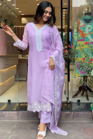 Purple Georgette Pure Russian  Embroidered Silk Kurta Set_Kumari Sarees